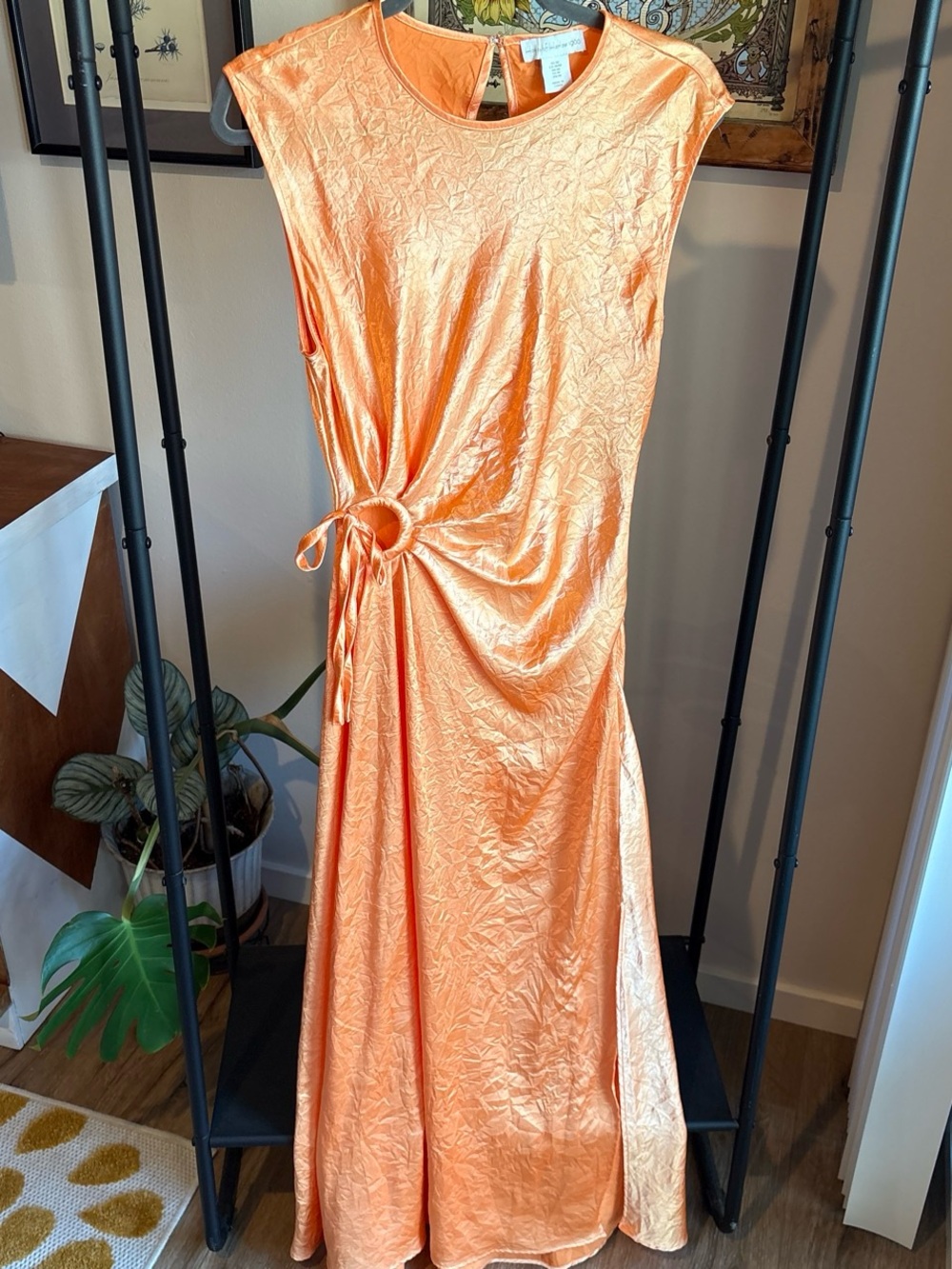 House of Harlow 1960 Orange Satin Maxi Dress with Side Ring Detail